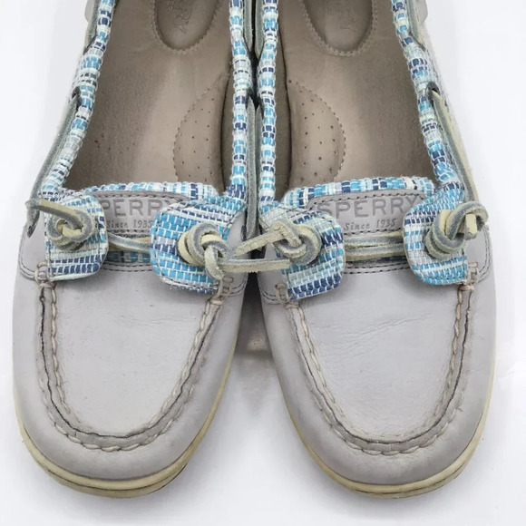 Women's Sperry Topsider Boat Shoes 8.5 Loafers Angelfish Rafia Slip On Blue Gray - Picture 9 of 14